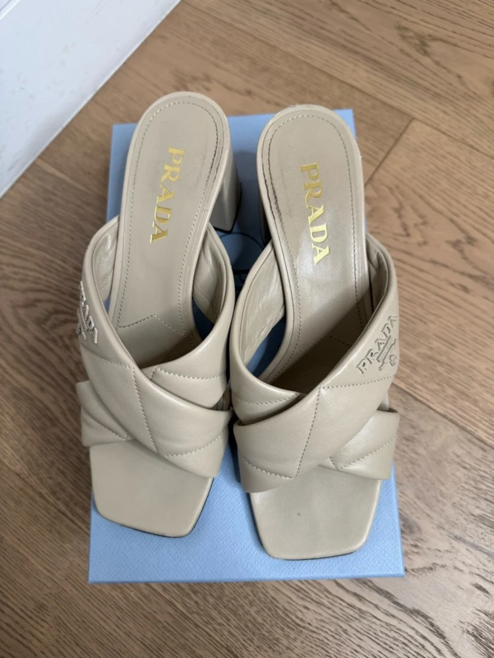 Prada Quilted Lambskin Crisscross Slide Sandals - Picture 6 of 10